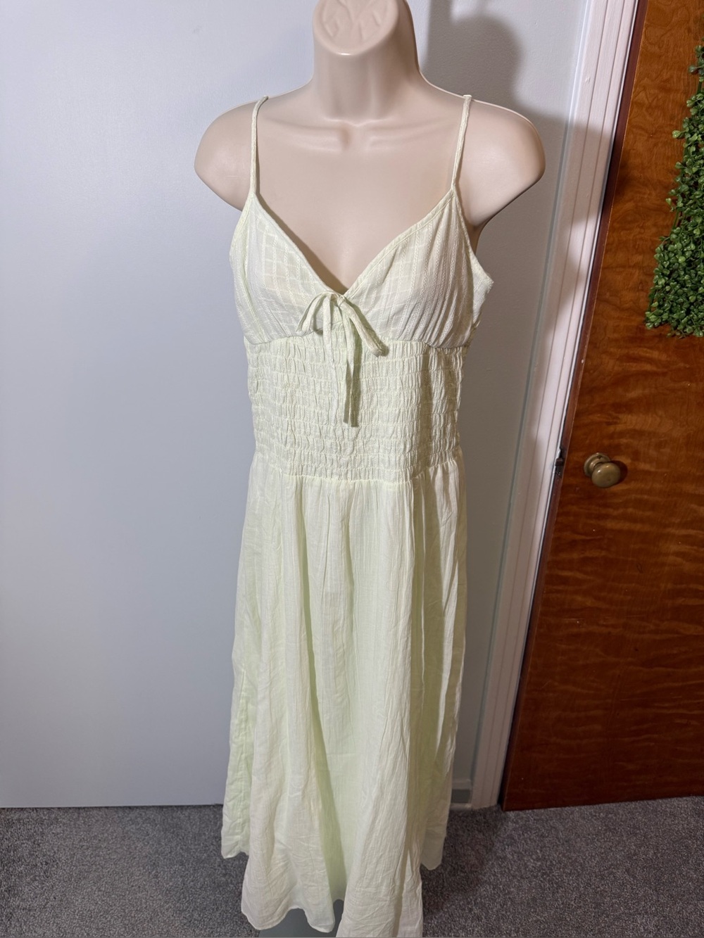 American Eagle Smocked Midi Dress Green Cottagecore Sundress Cotton NWT Sz Small